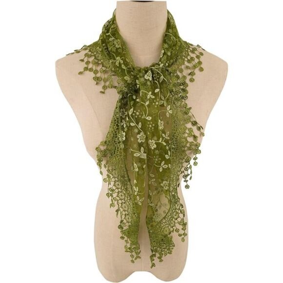 Lightweight Soft Leaf Lace Fringes Triangular Floral Fashion Embroidered Wrap - Picture 3 of 8